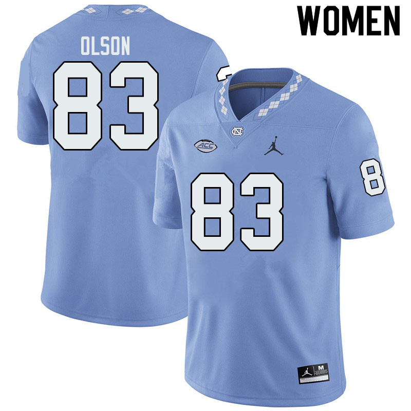 Jordan Brand Women #83 Justin Olson North Carolina Tar Heels College Football Jerseys Sale-Blue